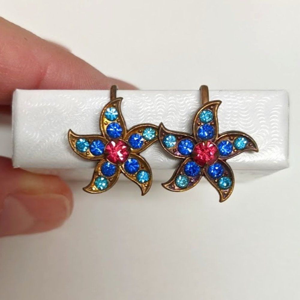 Vintage Star and Brass Rhinestone Earrings
